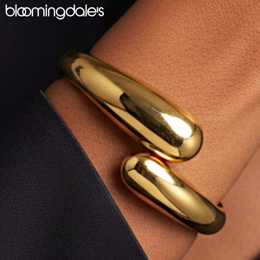 NEW Gold Chunky Teardrop Hinged Bangle Bracelet 14K Over Stainless
